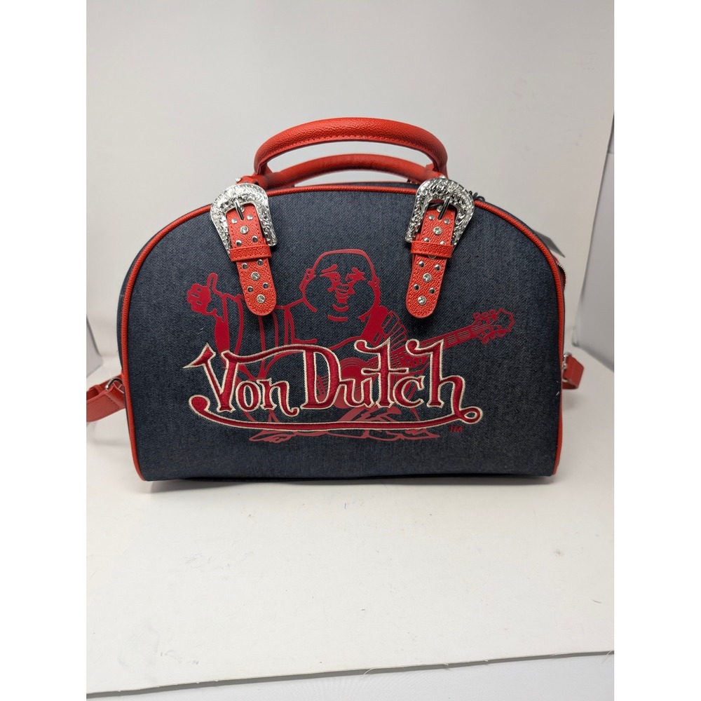 Von Dutch x True Religion Large Duffle Bowling Bag Black Denim Red NWT